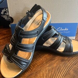 Clarks Black Leather Sandals Women’s LaurieAnn size 6.5 6 1/2 New! Comfort shoe